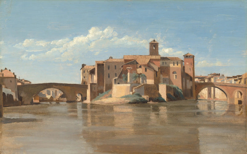 La isla y el puente San Bartolomeo, Roma - Jean-Baptiste Camille Corot
