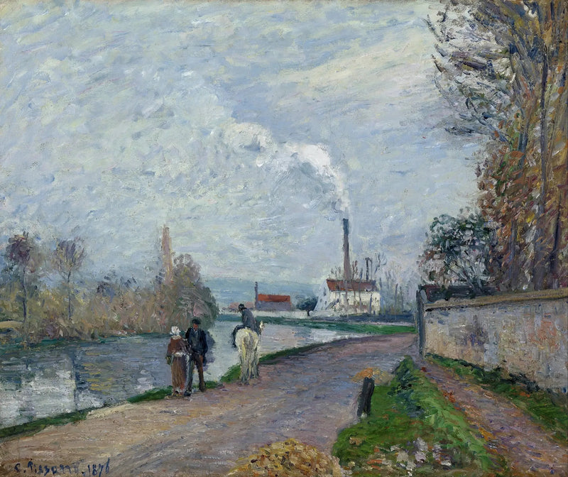 El Oise en Pontoise, tiempo gris - Camille Pissarro