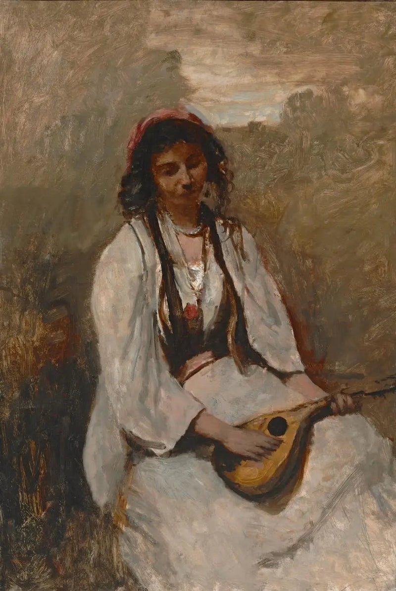 La Bohémienne con mandolina sentada - Jean-Baptiste Camille Corot