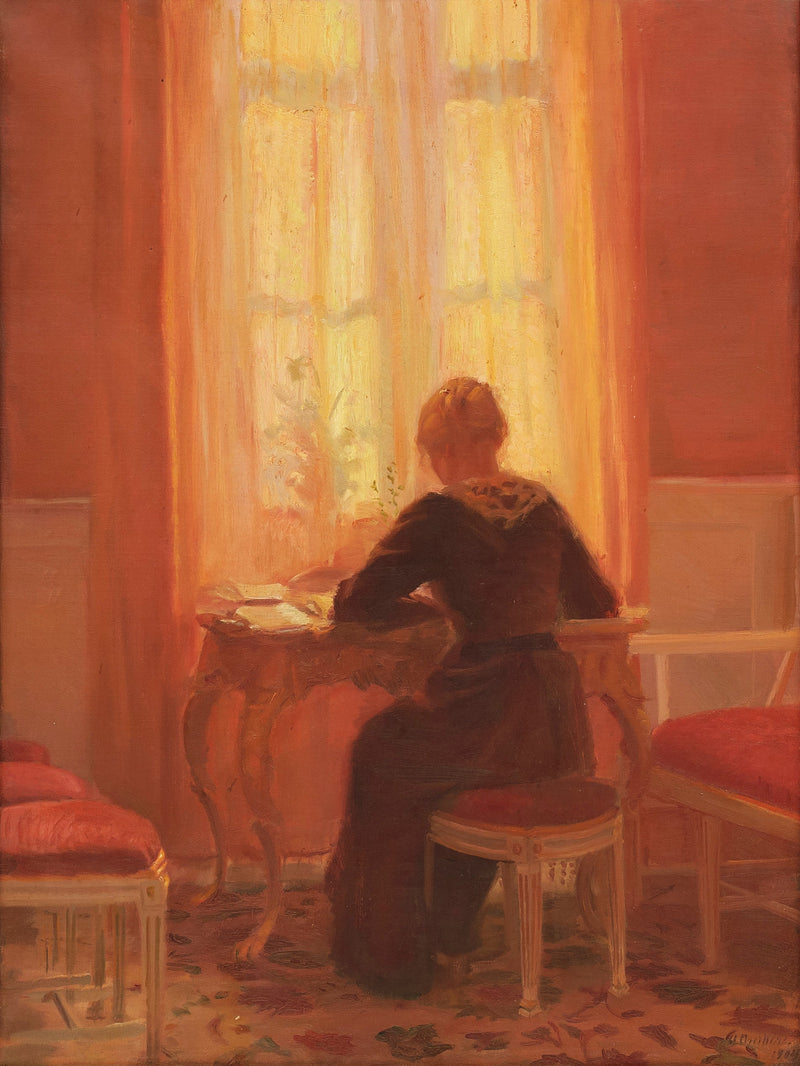 La habitación roja - Interior con Helga, la hija del artista. - Anna Ancher