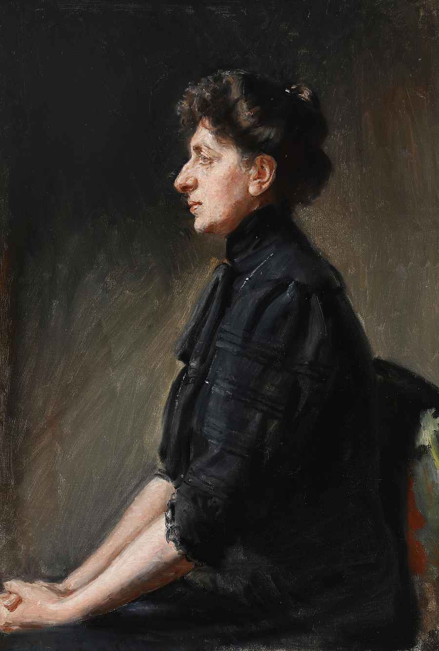 La cantante Elisabeth Dons, sentada, vestida de negro. - Michael Peter Ancher