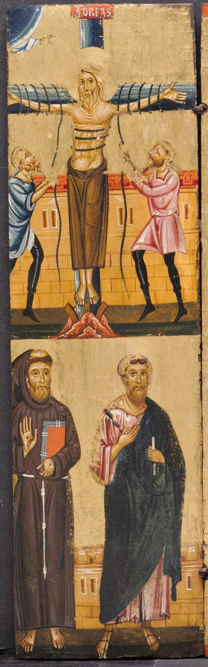La Crucifixión de san Andrés, con san Francisco y san Pablo debajo - Berlinghiero Berlinghieri