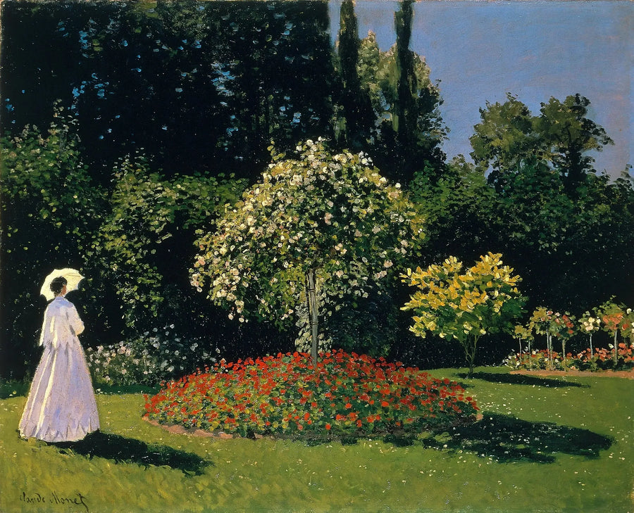 La Dama de blanco en el jardín - Claude Monet