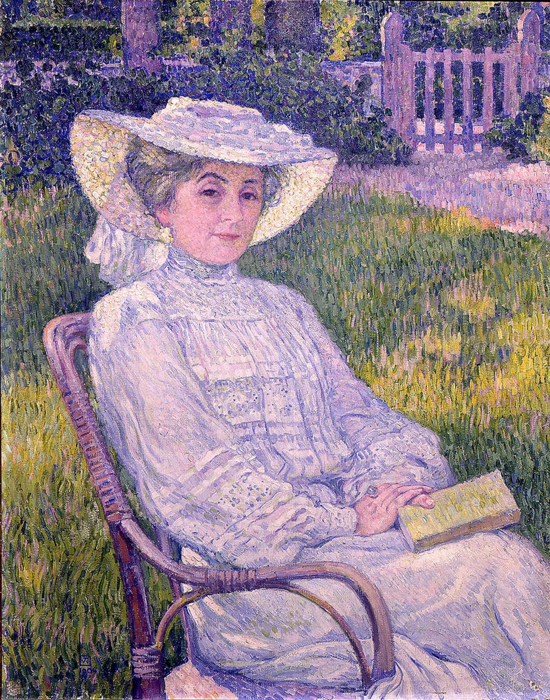 La dama en blanco leyendo en el jardín, en Mortgat - Théophile van Rysselberghe