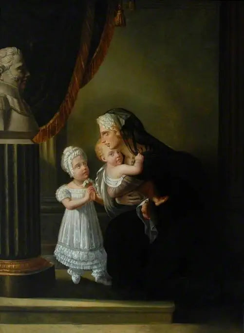 La duquesa de Berri y sus dos hijos rezando frente a un busto de su esposo - François Gérard