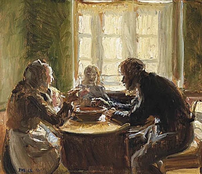 La familia Wollesen sentada a la mesa. -Michael Peter Ancher