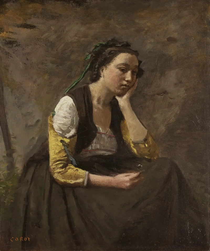 La mujer con pensamiento - Jean-Baptiste Camille Corot