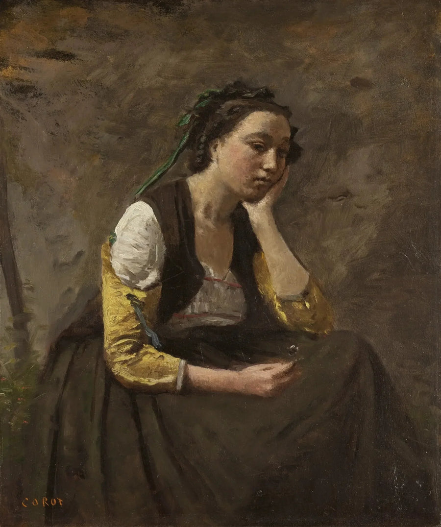 La mujer con pensamiento - Jean-Baptiste Camille Corot