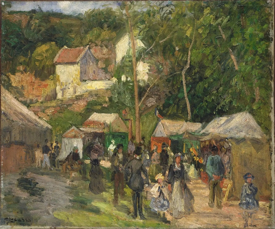La Fiesta del Pueblo en L'Hermitage, los puestos al aire libre - Camille Pissarro