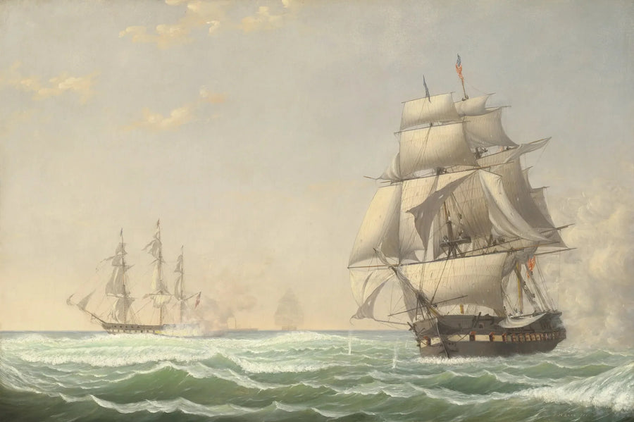 La fragata estadounidense « President » involucrando la escuadra británica, 1815 - Fitz Henry Lane