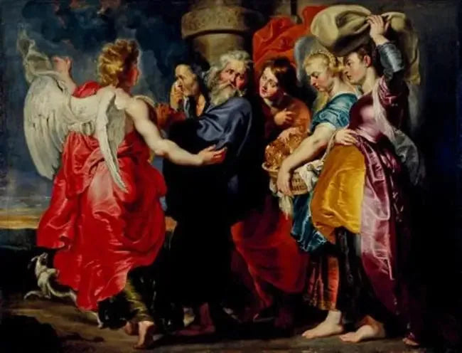 La fuga de Loth y su familia de Sodoma (Génesis 19: 12-24), después de 1615 - Peter Paul Rubens