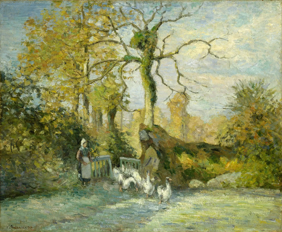 La Guardiana de gansos en Montfoucault (Escarcha Blanca) - Camille Pissarro
