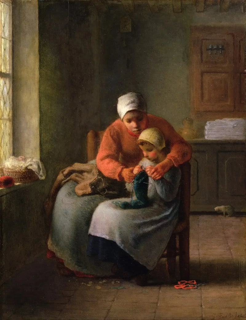La lección a tejer - Jean-François Millet