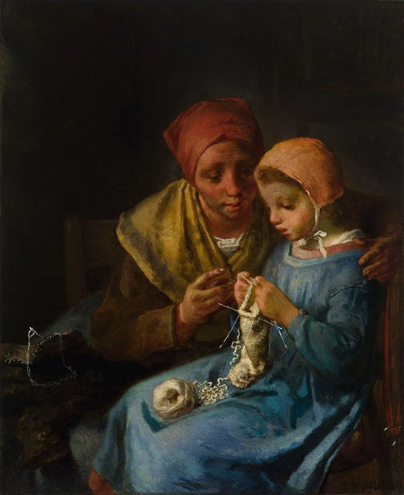 La lección de tejido - Jean-François Millet