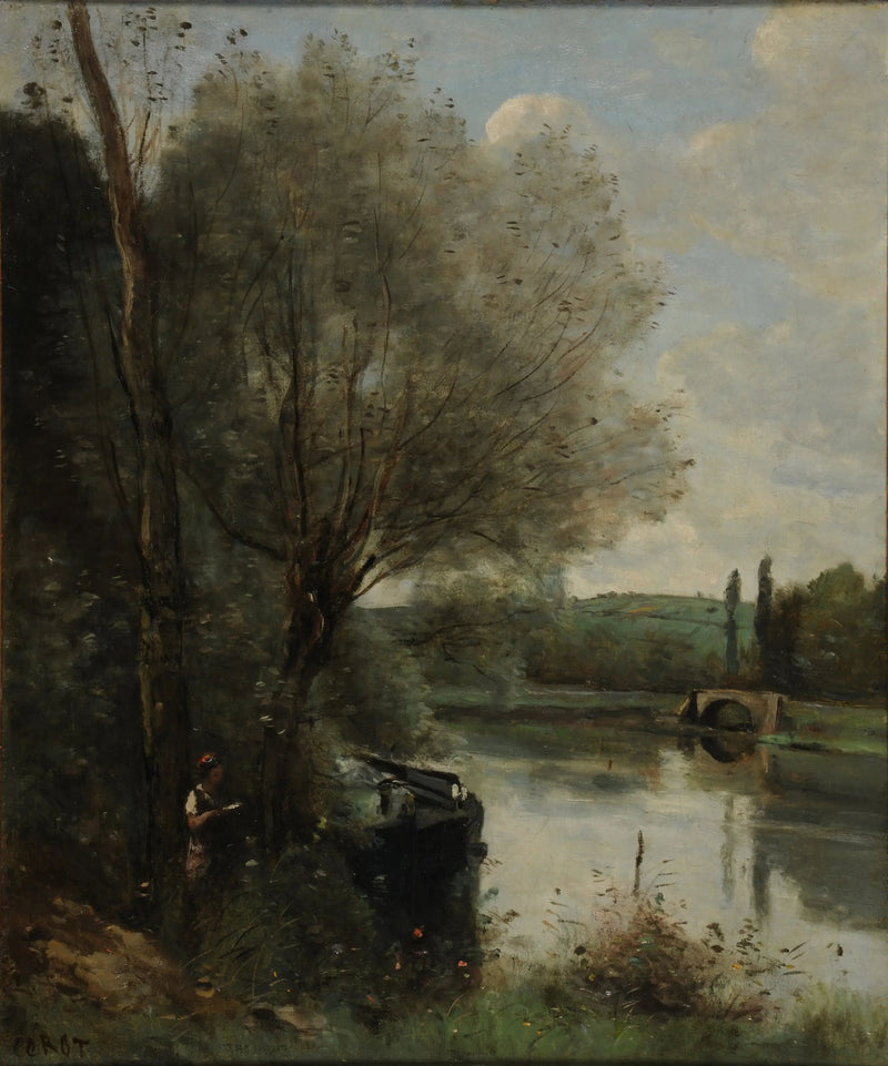 La lectora en la orilla arbolada - Jean-Baptiste Camille Corot