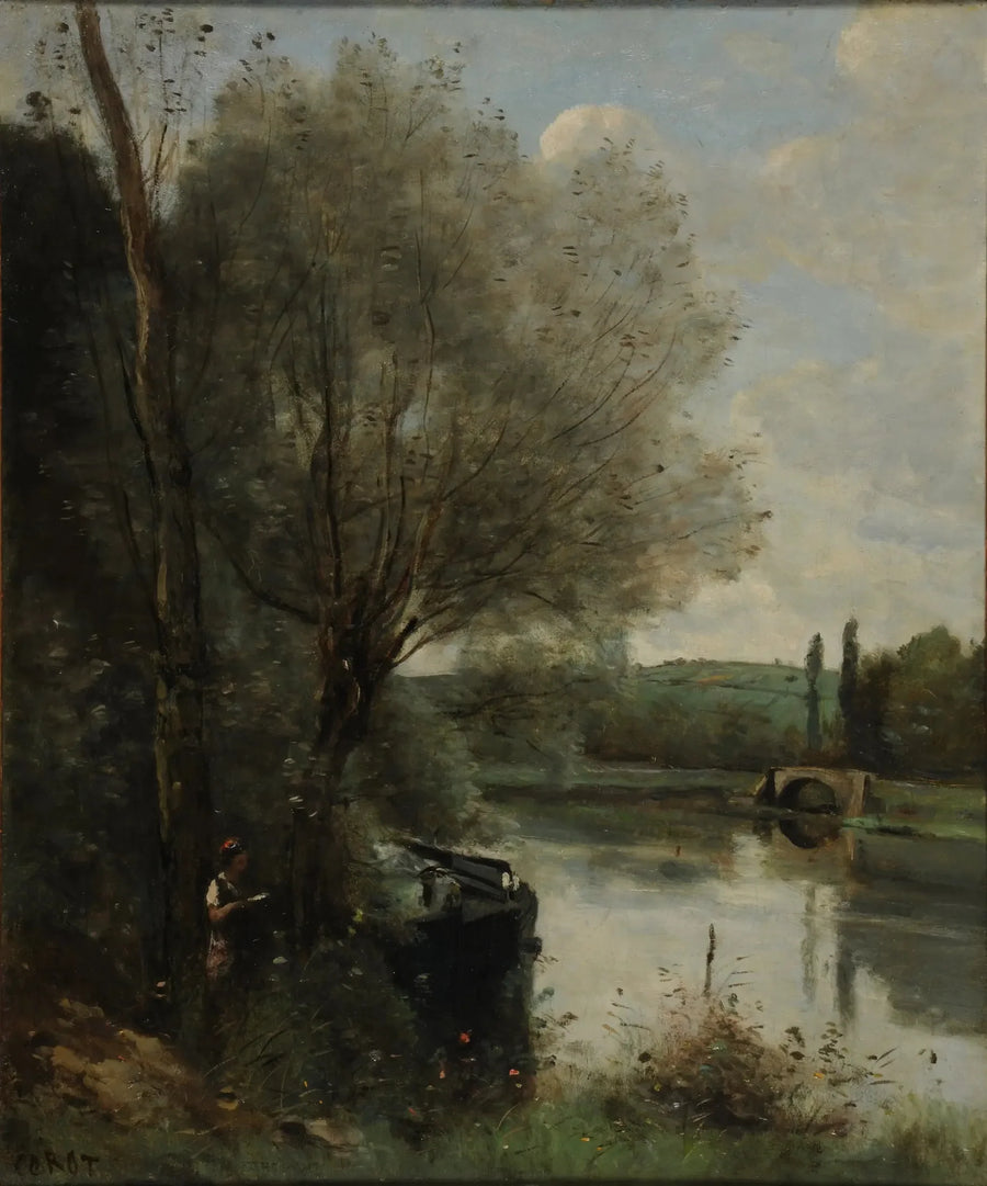 La lectora en la orilla arbolada - Jean-Baptiste Camille Corot