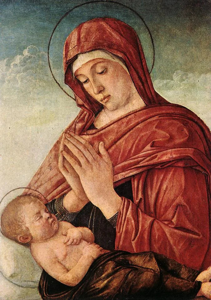 La Madonna adorando al Niño Jesús dormido - Giovanni Bellini