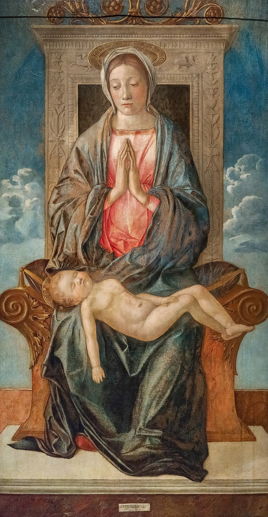 La Madonna coronada adorando al Niño Jesús dormido - Giovanni Bellini