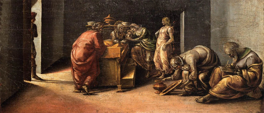 El nacimiento de San Juan Bautista y la imposición de su nombre - Luca Signorelli