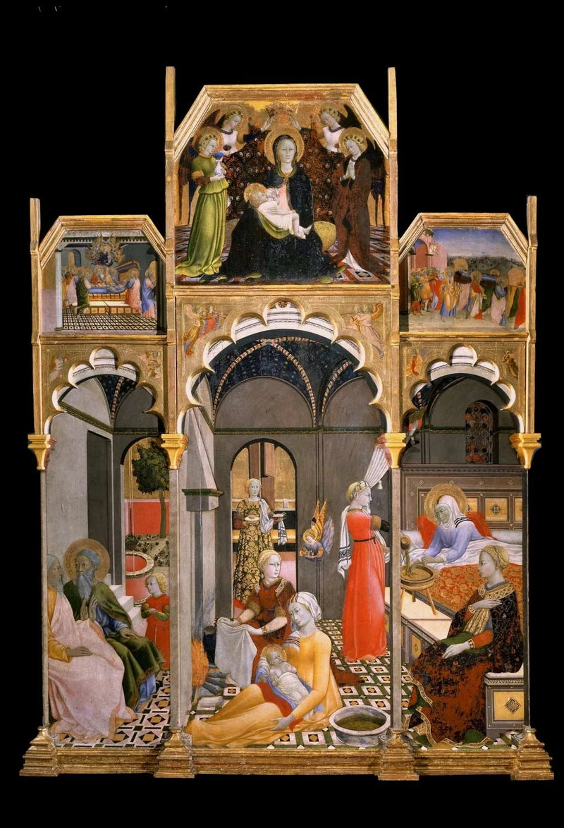 El nacimiento de la Virgen y otras escenas de su vida - Maestro de la Osservanza