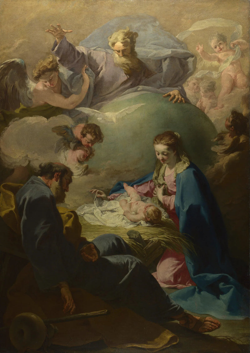 La Natividad con Dios Padre y el Espíritu Santo - Giovanni Battista Pittoni