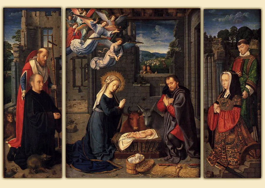 La Natividad con los donantes y los santos Jerónimo y Leonard - Gérard David