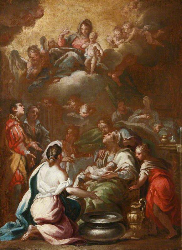 La Natividad de la Virgen con la Virgen y el Niño en gloria - Luca Giordano