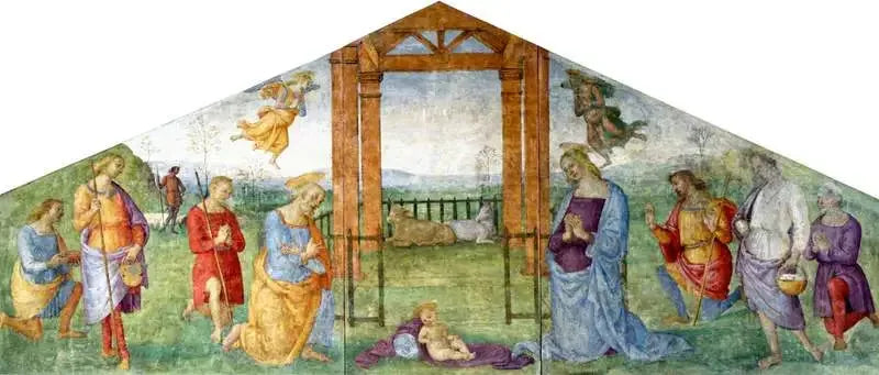 La Natividad: La Virgen, San José y los pastores adorando al Niño Jesús - Pietro Perugino