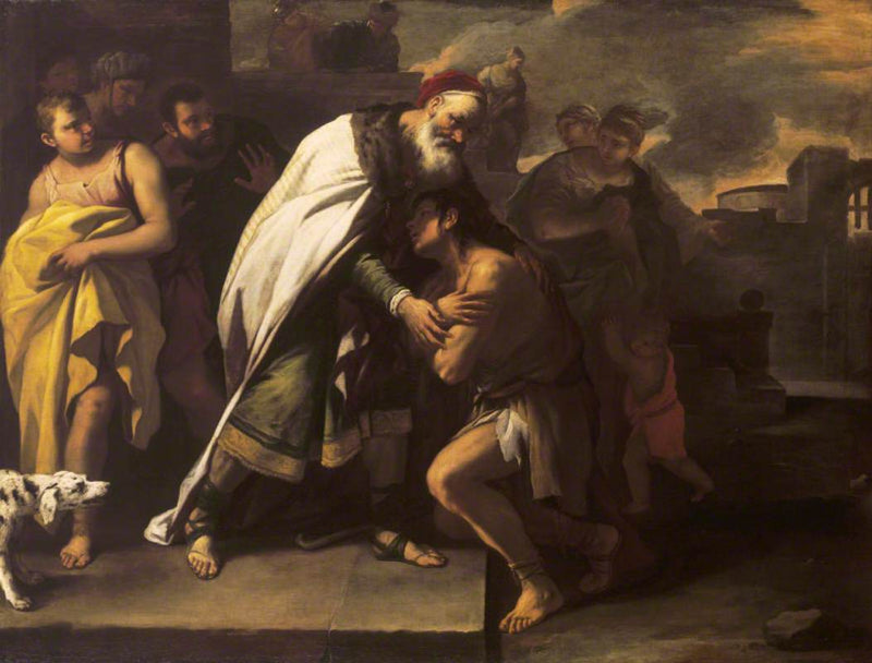 La parábola del hijo pródigo: recibido en casa por su padre - Luca Giordano