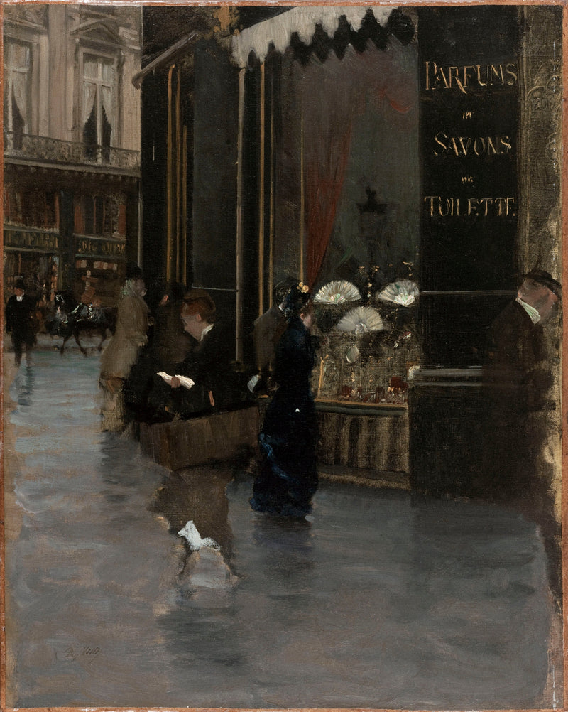 La perfumería Violet, en la esquina del bulevar de los Capucines y la calle Scribe - Giuseppe De Nittis