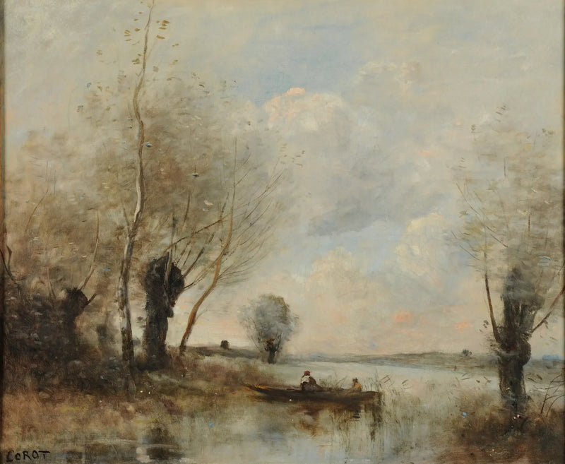 La pesca en barca junto a los sauces - Jean-Baptiste Camille Corot
