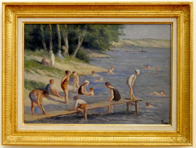 La playa de Méricourt, baño - Maximilien Luce