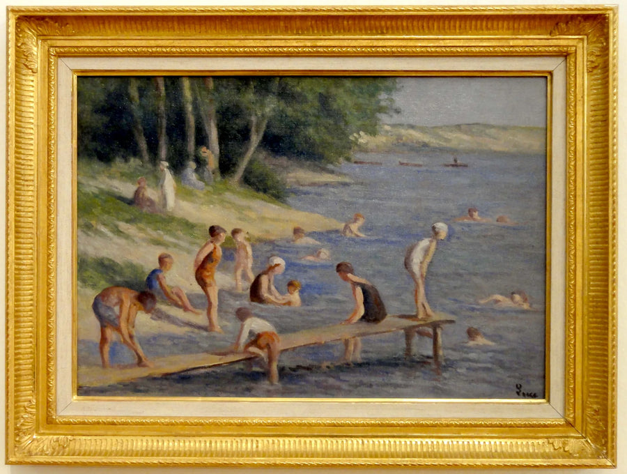 La playa de Méricourt, baño - Maximilien Luce