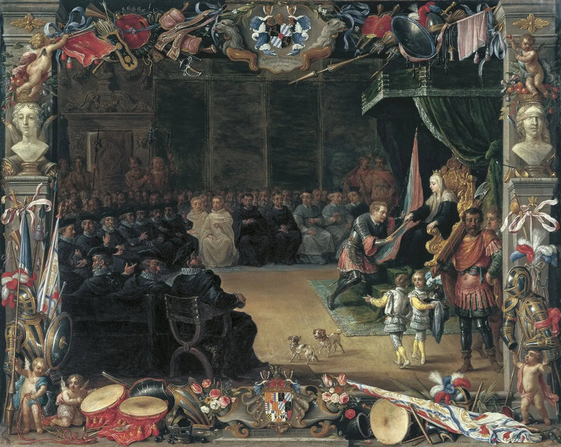 La presentación del bastón del capitán general a Antonio de Moncada por la reina regente Blanca de Sicilia en 1410 - David Teniers el Joven