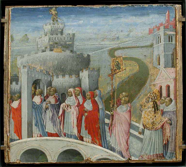 La Procesión de san Gregorio en el castillo de Sant'Angelo - Giovanni di Paolo