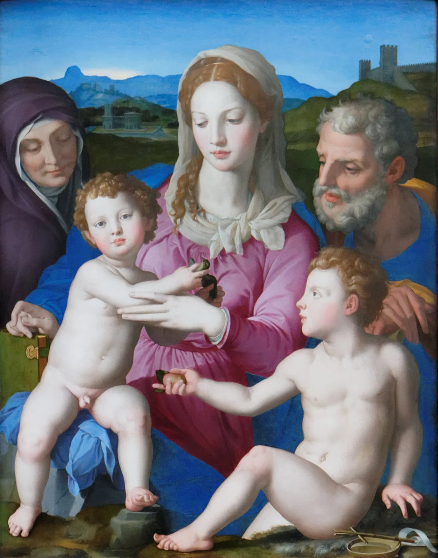 La Sagrada Familia con Santa Isabel y el pequeño San Juan Bautista - Bronzino