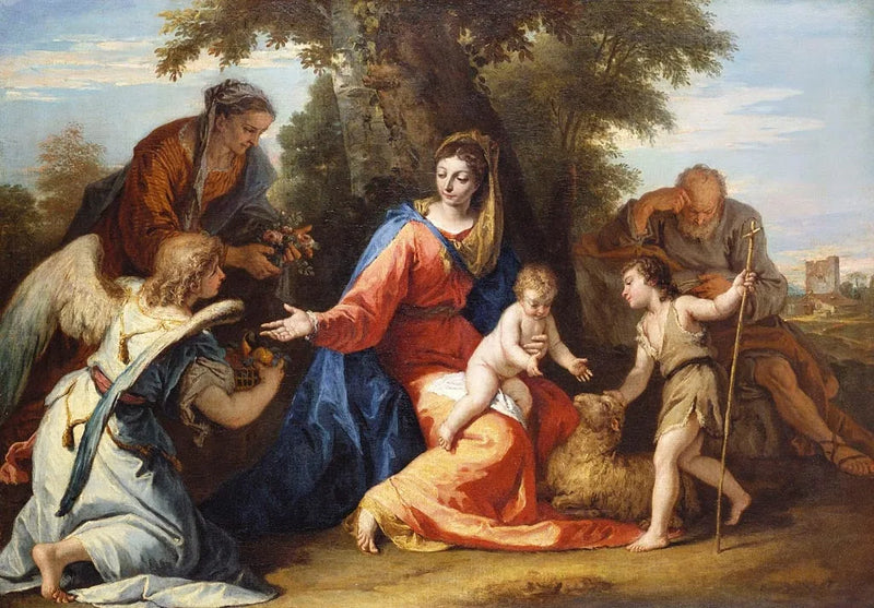 La Sagrada Familia con Santa Isabel, San Juan Bautista y un ángel - Sebastiano Ricci