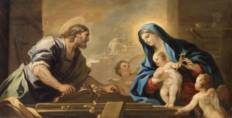 La Sagrada Familia con José en el taller del carpintero - Luca Giordano