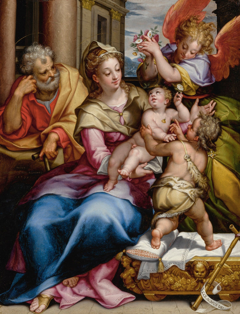 La Sagrada Familia con san Juan Bautista y un ángel - Denis Calvaert