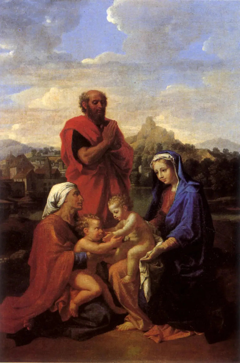 La Sagrada Familia con san Juan, santa Elisabet y san José orando - Nicolas Poussin