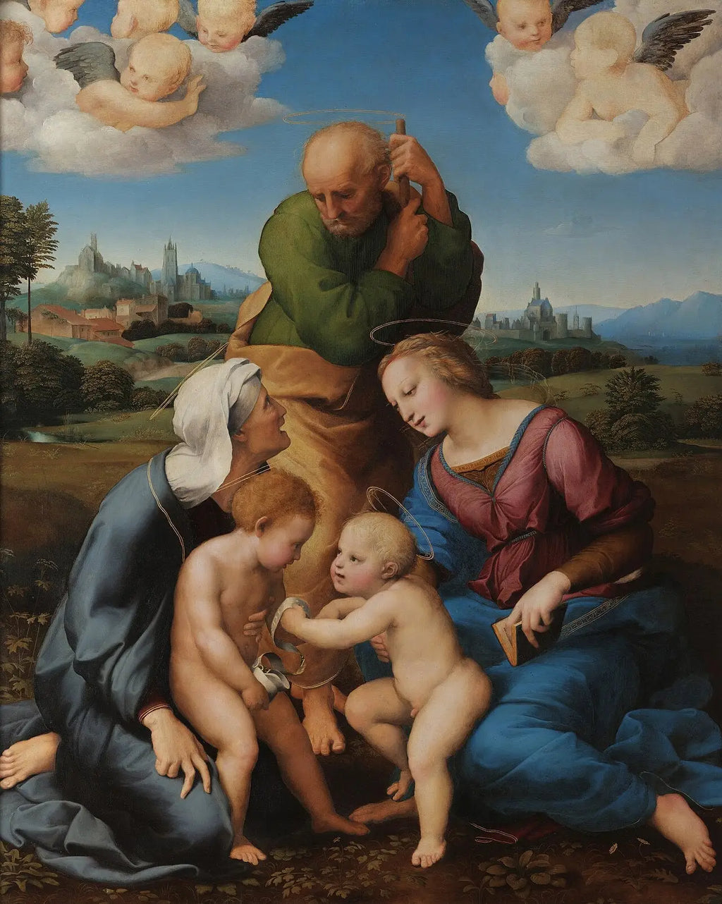 Reproduction du tableau « La Sainte Famille Canigiani - Raphaël Sanzio » par Alpha Reproduction en peinture à l’huile