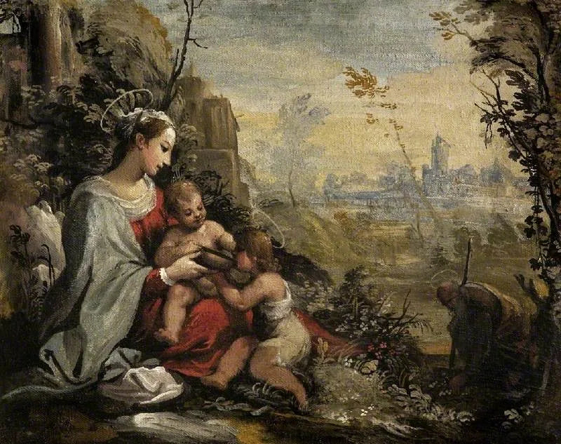 La Sagrada Familia en huida encuentra al joven san Juan - Guercino