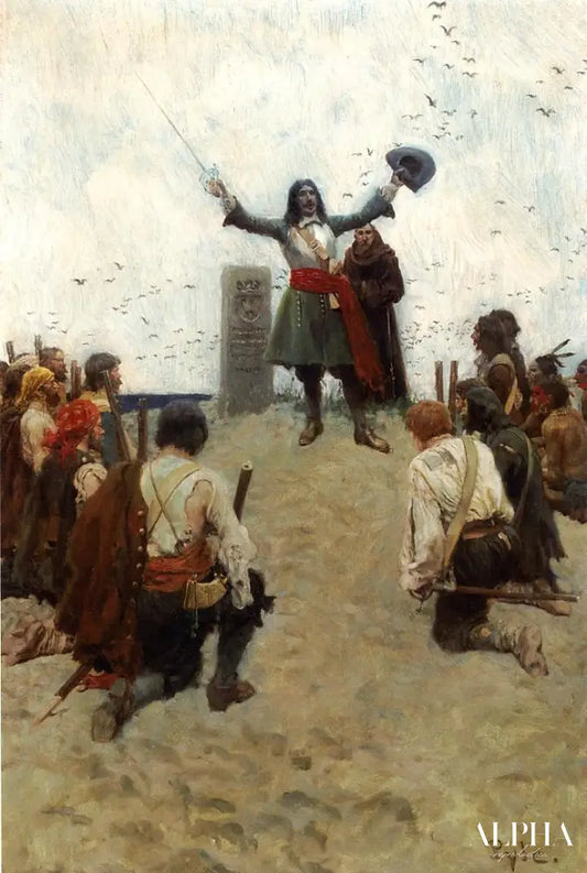 La Salle Christening the Country 'Louisiana' - Howard Pyle - Reproductions de tableaux et peintures haut de gamme