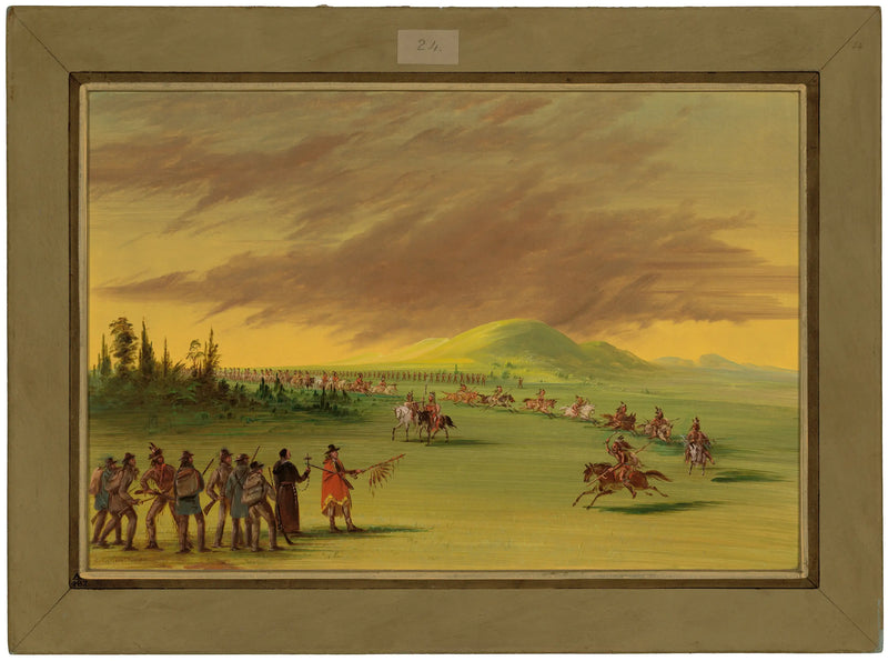 La Salle encuentra un grupo de guerreros indios Cenis en una pradera de Texas. 25 de abril de 1686 - George Catlin