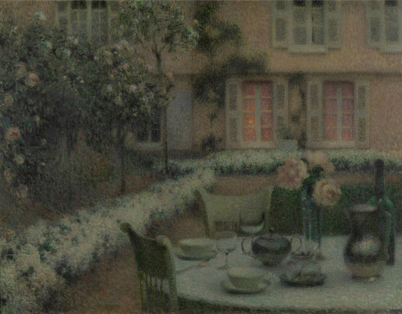 La mesa en el jardín blanco en Gerberoy - Henri Le Sidaner