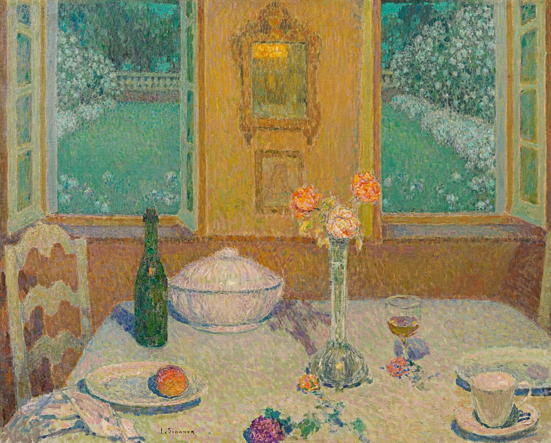 La mesa en el jardín con flores al atardecer, Gerberoy - Henri Le Sidaner