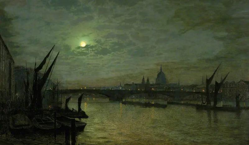 La Tamise a la luz de la luna con el puente de Southwark, Londres - John Atkinson Grimshaw