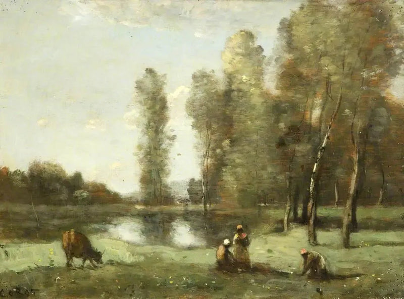 La vaca en el abrevadero - Jean-Baptiste Camille Corot