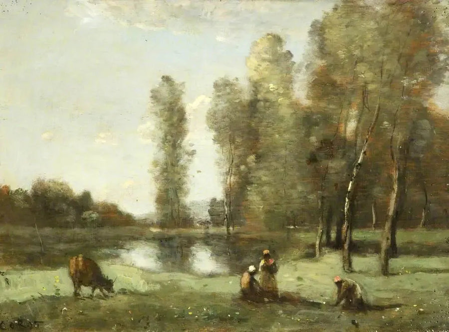 La vaca en el abrevadero - Jean-Baptiste Camille Corot