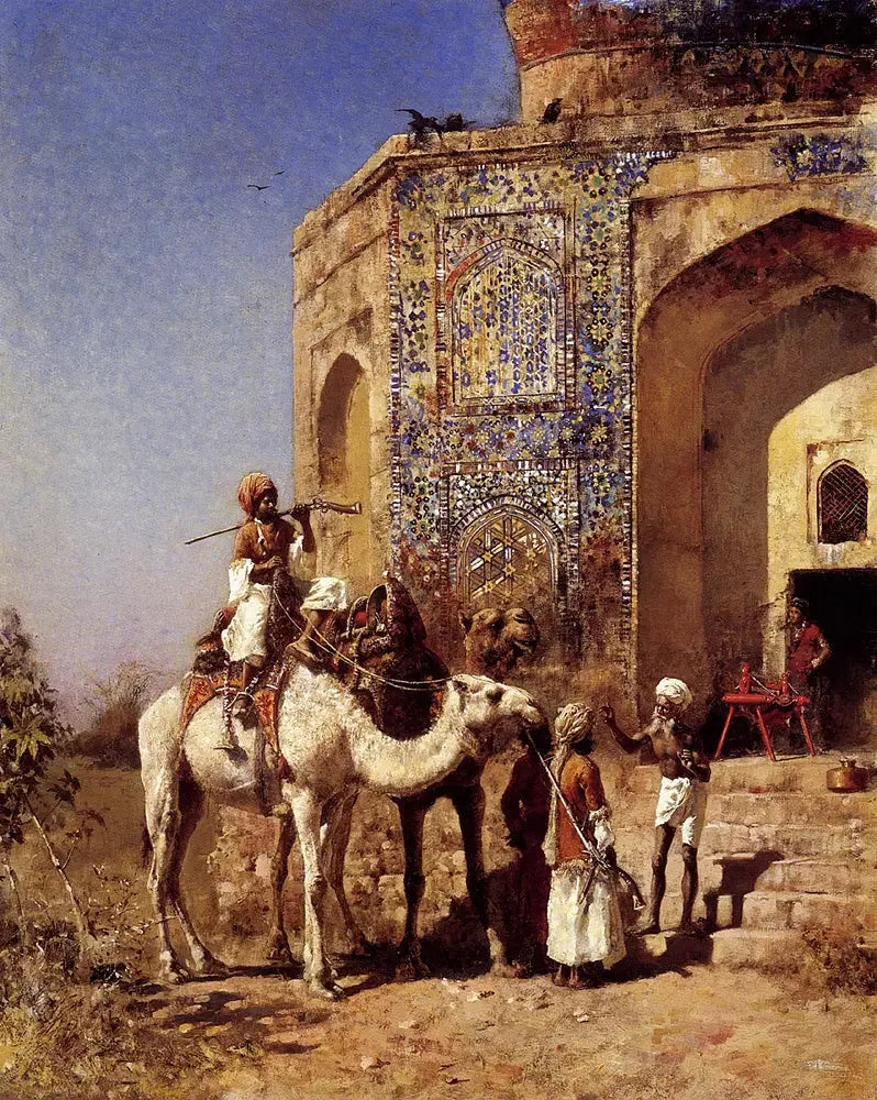 La vieja mezquita con azulejos azules en las afueras de Delhi - Edwin Lord Weeks